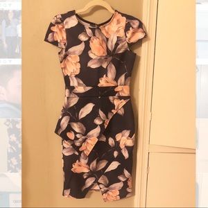 BooHoo Scuba Floral Cap Sleeve Midi Dress
